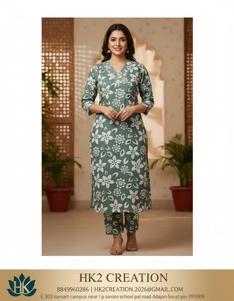 GREENISH GREY FLORAL PRINTED