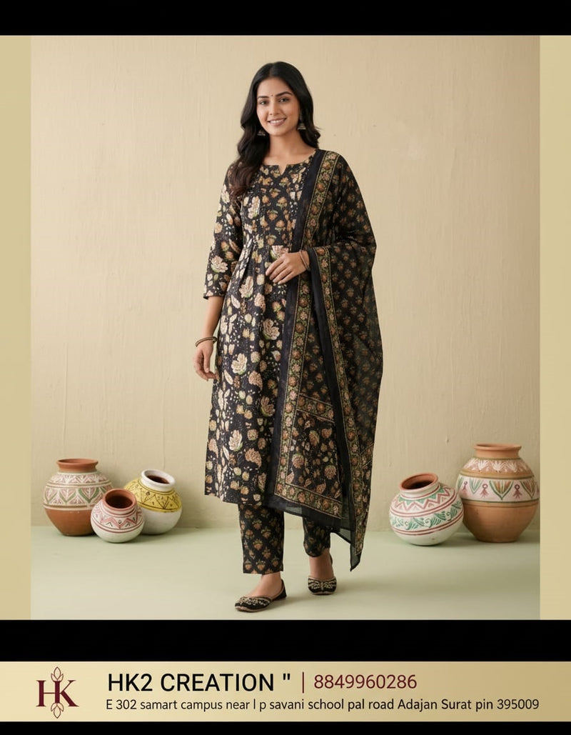 BLACK COTTON FLORAL PRINT