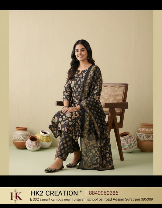 BLACK COTTON FLORAL PRINT