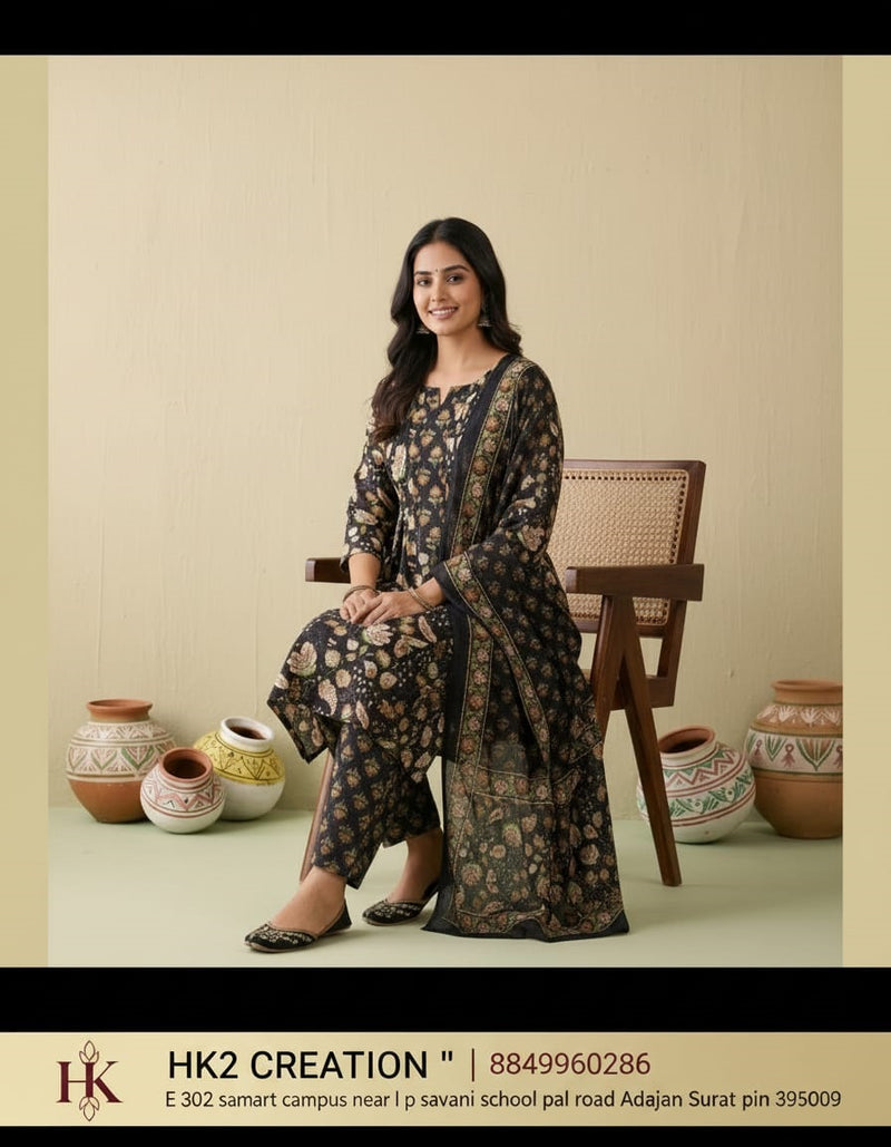 BLACK COTTON FLORAL PRINT