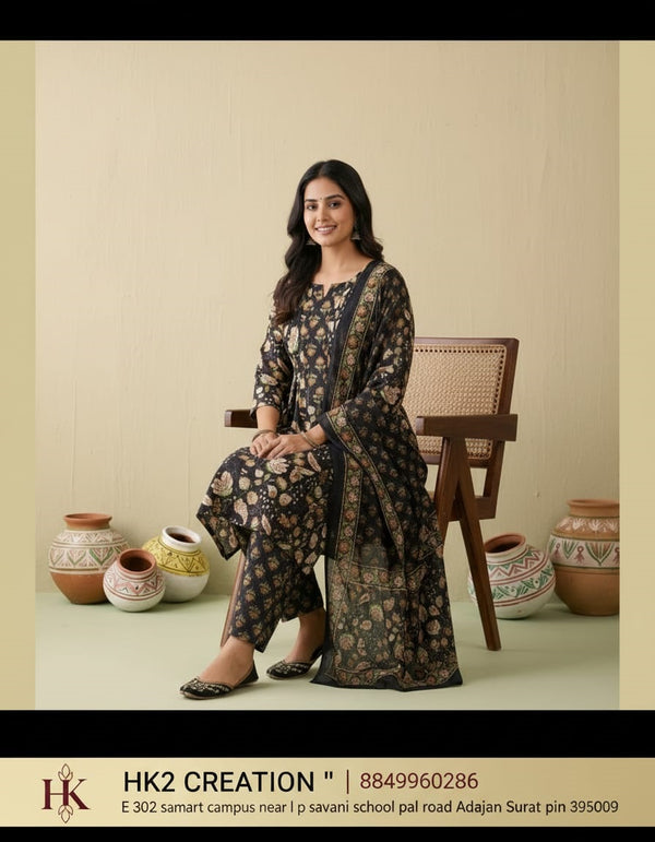 BLACK COTTON FLORAL PRINT