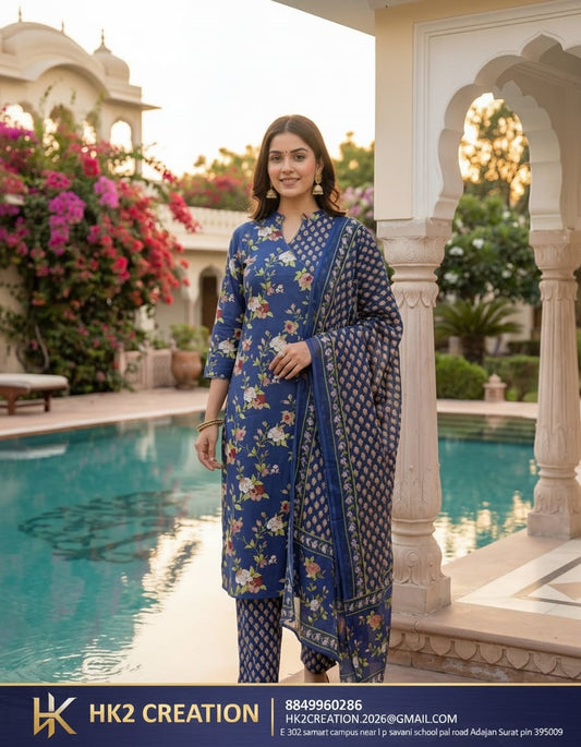 BLUE FLORAL PRINTED SALWAR SUIT SET