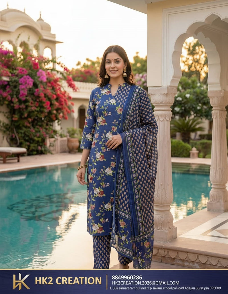 BLUE FLORAL PRINTED SALWAR SUIT SET