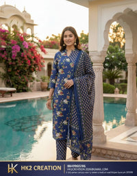 BLUE FLORAL PRINTED SALWAR SUIT SET