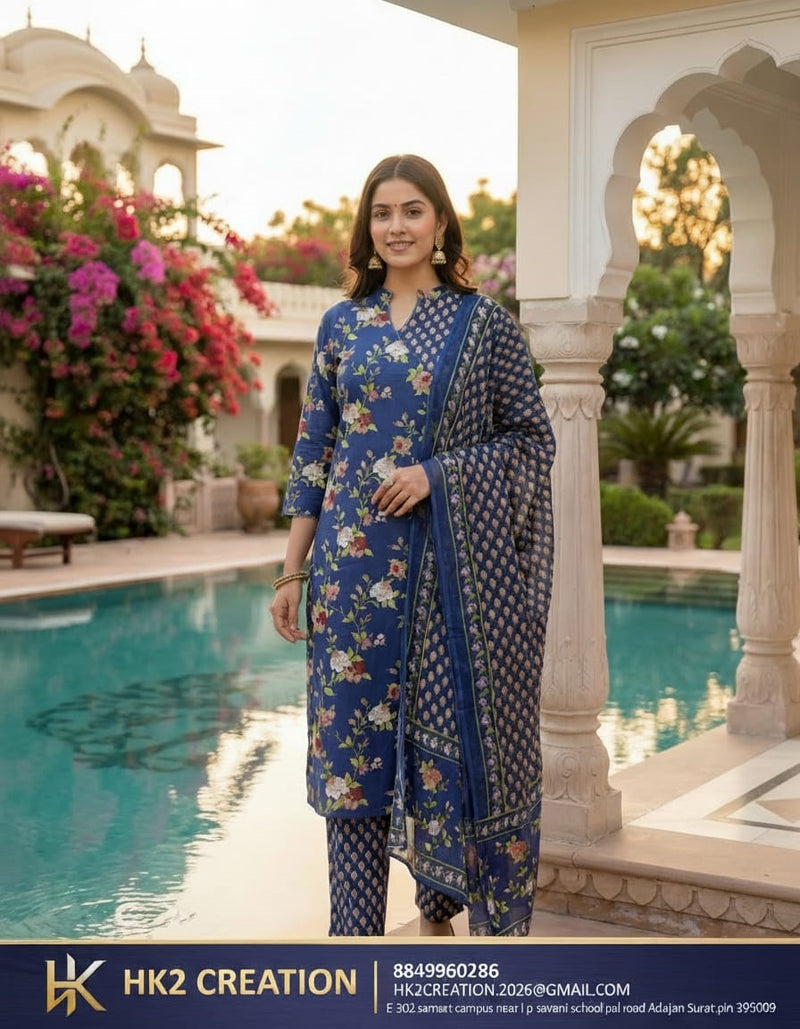 BLUE FLORAL PRINTED SALWAR SUIT SET
