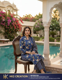 BLUE FLORAL PRINTED SALWAR SUIT SET