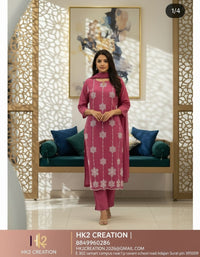 PINK STRAIGHT-CUT WITH EMBROIDERED COTTON KURTI SET