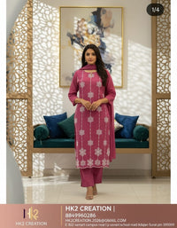 PINK STRAIGHT-CUT WITH EMBROIDERED COTTON KURTI SET