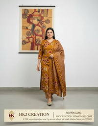 MUSTARD YELLOW PURE COTTON BANDHANI PRINT KRUTI WITH PANT AND DUPATTA SET