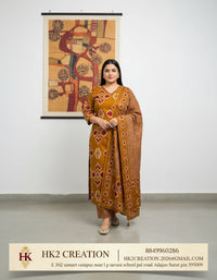 MUSTARD YELLOW PURE COTTON BANDHANI PRINT KRUTI WITH PANT AND DUPATTA SET