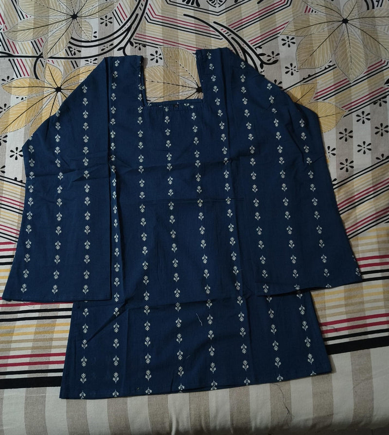 TUNIC STYLE NAVY BLUE PRINTED COTTON SHORT KURTI