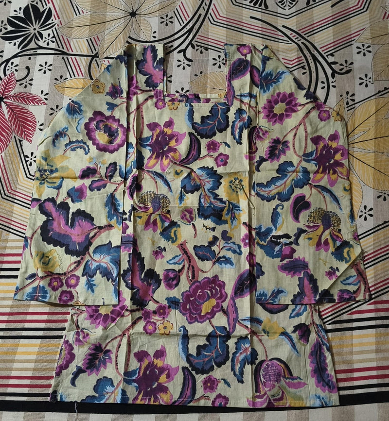 FLORAL PRINTED SQUARE NECK COTTON KURTI