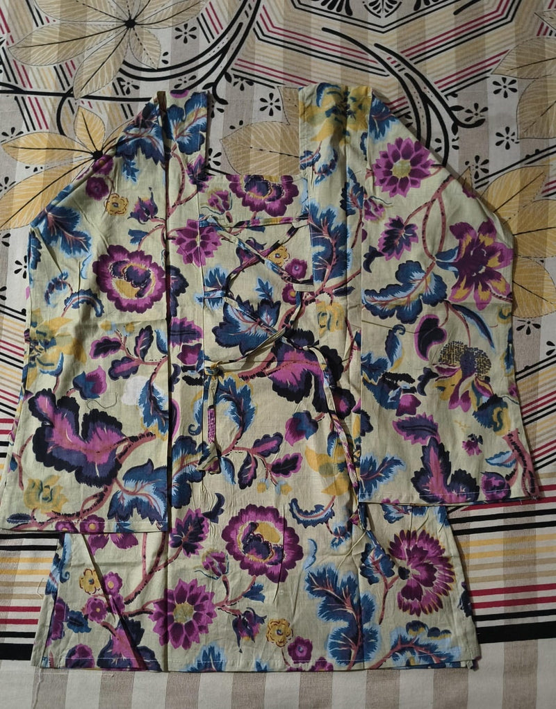 FLORAL PRINTED SQUARE NECK COTTON KURTI
