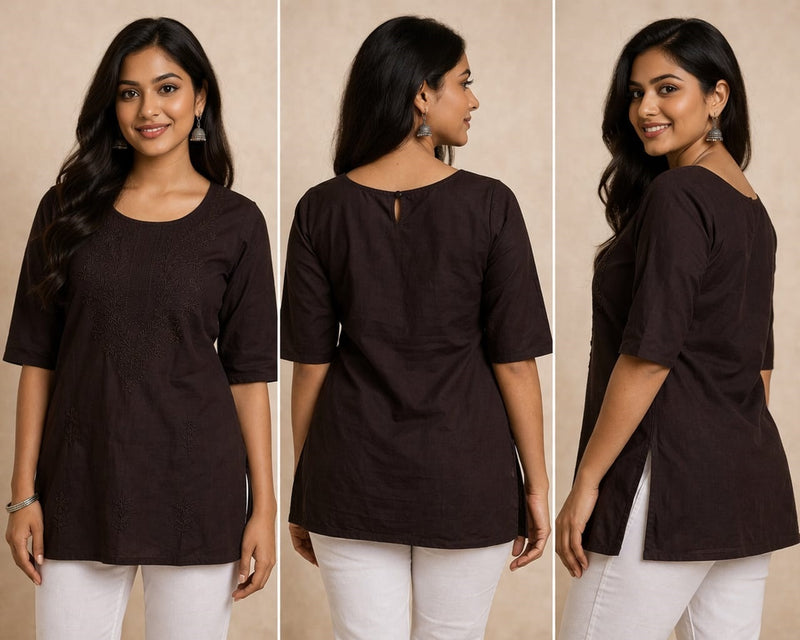 BLACK EMBROIDERED COTTON KURTA