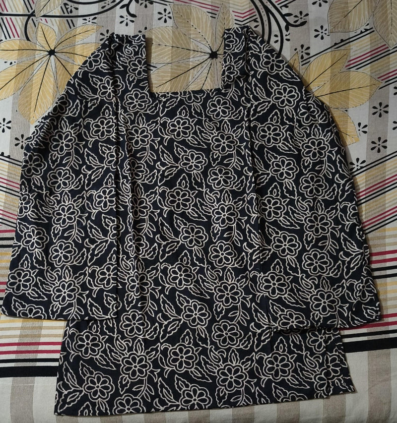 INDIAN BLACK FLORAL PRINTED COTTON KURTI