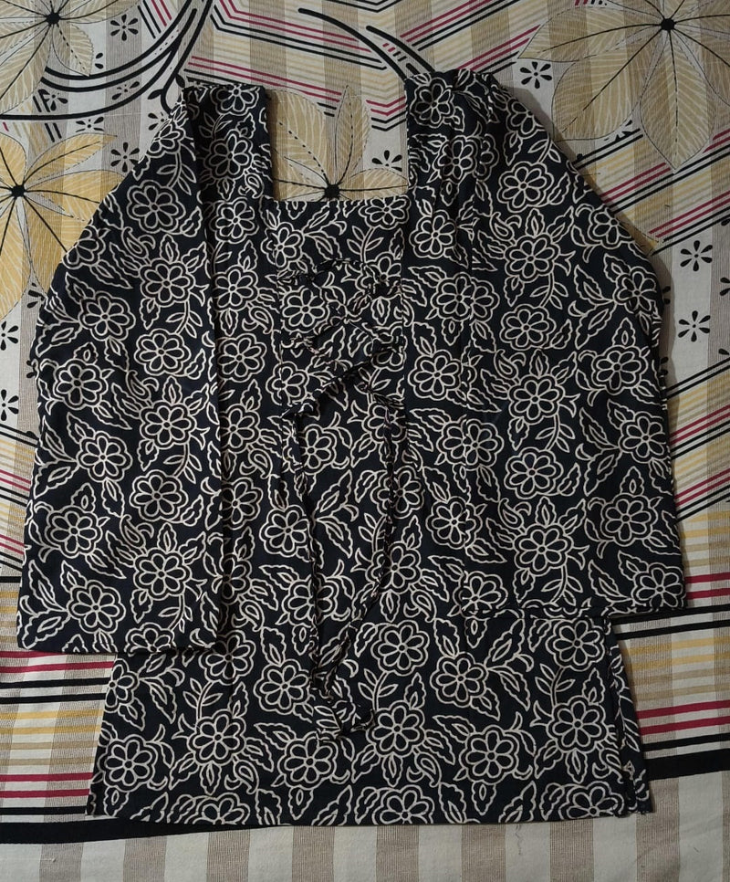 INDIAN BLACK FLORAL PRINTED COTTON KURTI