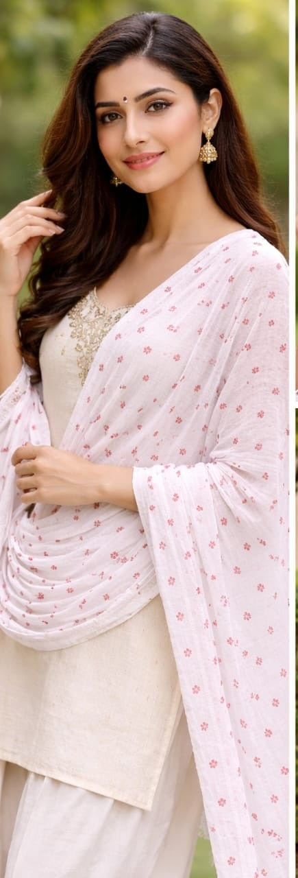 LUCKNOWI CHIKANKARI WHITE CHIFFON DUPATTA