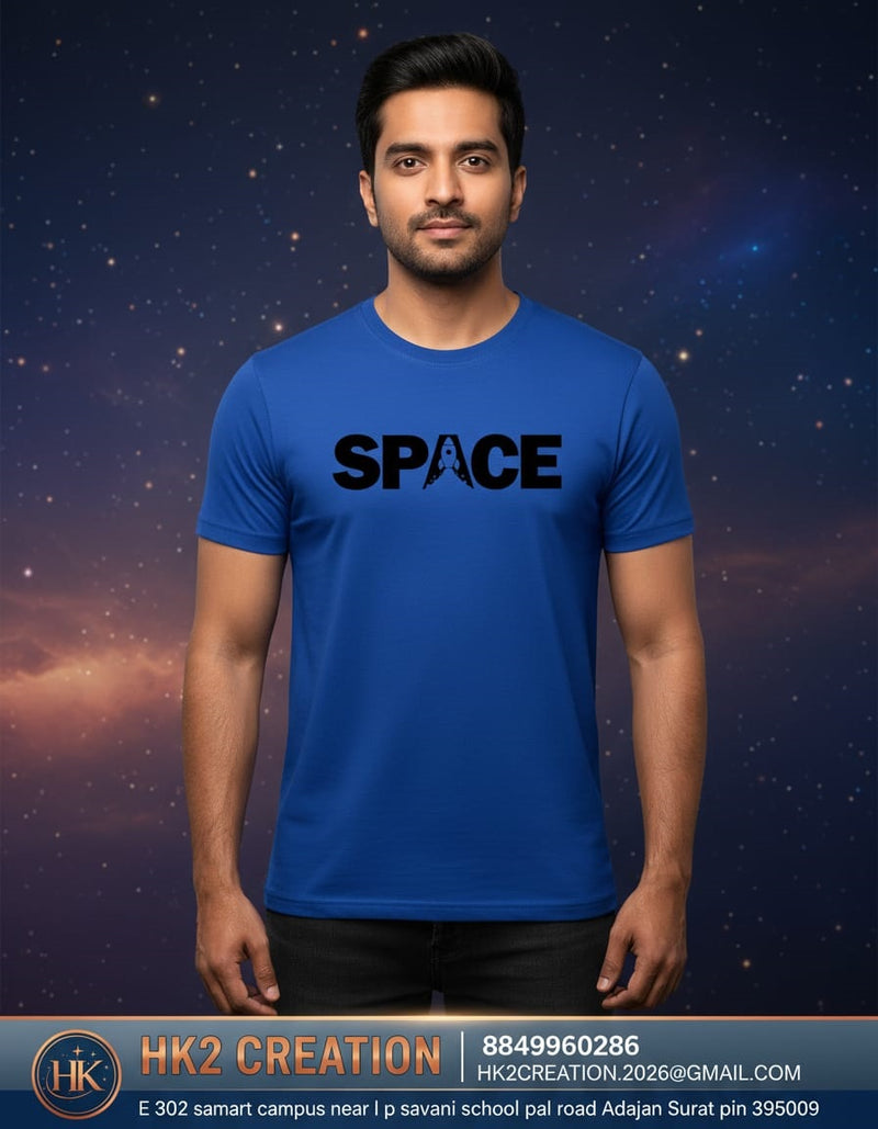 MENS WEAR 100% COTTON ROUND NECK T-SHIRT-185 GSM  "SPACE"