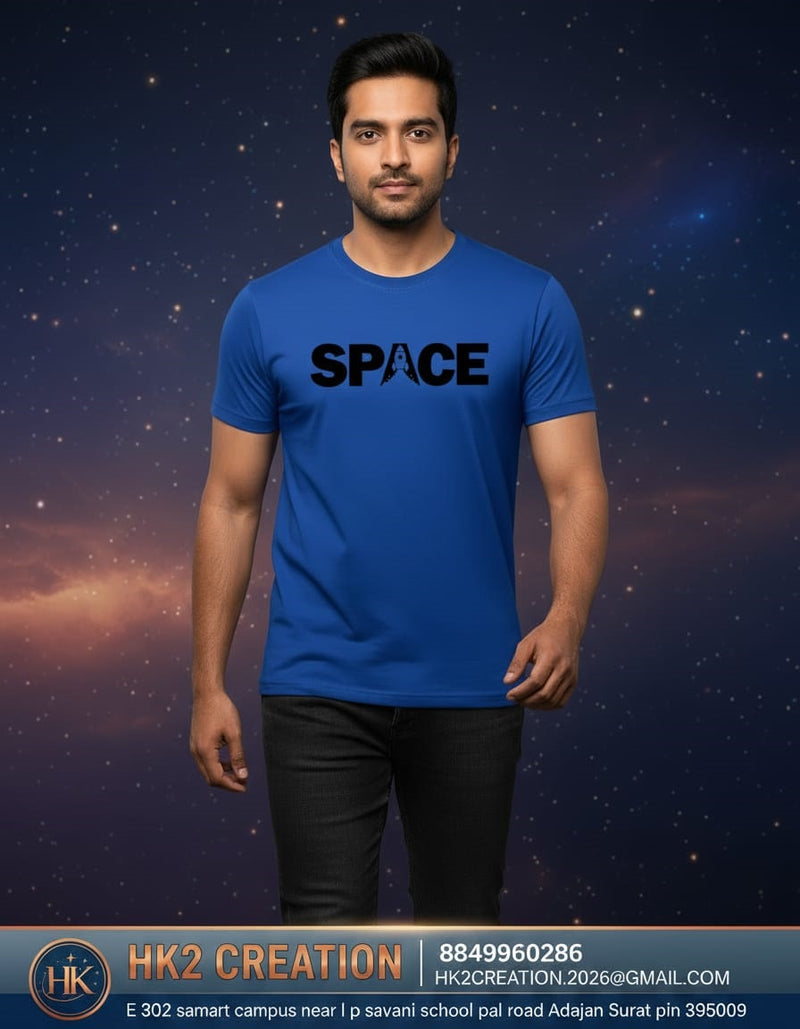 MENS WEAR 100% COTTON ROUND NECK T-SHIRT-185 GSM  "SPACE"