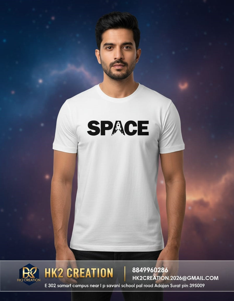 MENS WEAR 100% COTTON ROUND NECK T-SHIRT-185 GSM  "SPACE"