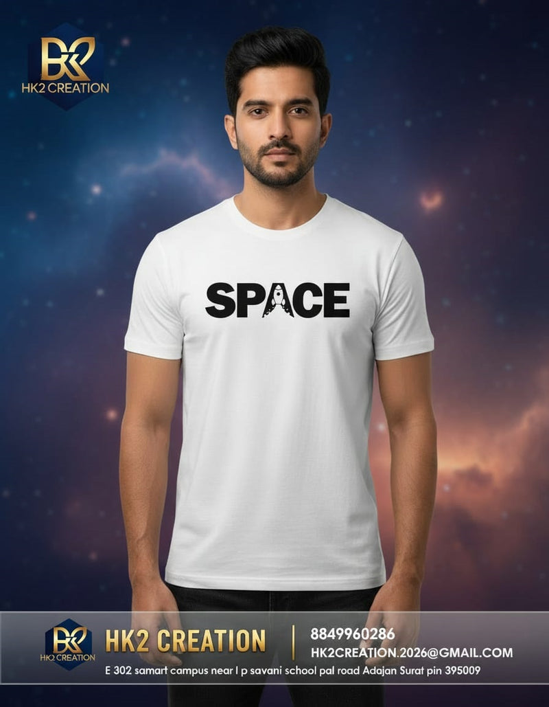 MENS WEAR 100% COTTON ROUND NECK T-SHIRT-185 GSM  "SPACE"