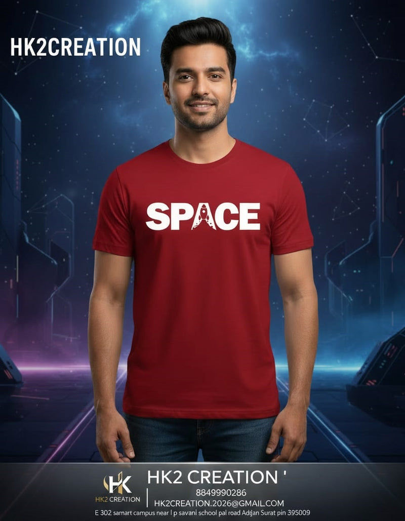 MENS WEAR 100% COTTON ROUND NECK T-SHIRT-185 GSM  "SPACE"