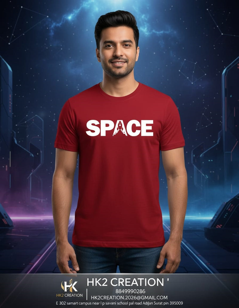 MENS WEAR 100% COTTON ROUND NECK T-SHIRT-185 GSM  "SPACE"