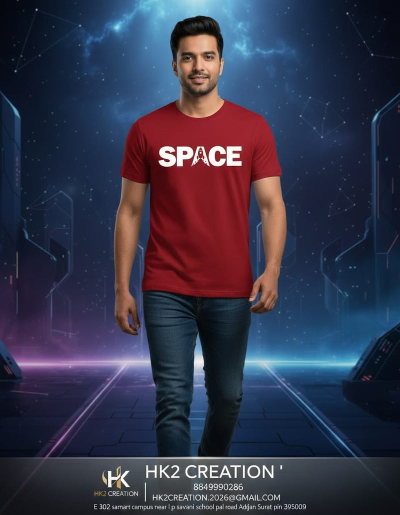 MENS WEAR 100% COTTON ROUND NECK T-SHIRT-185 GSM  "SPACE"