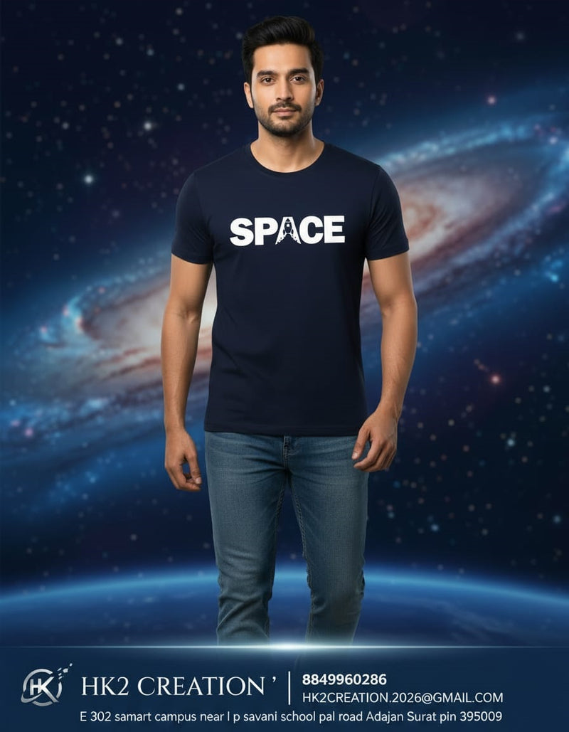 MENS WEAR 100% COTTON ROUND NECK T-SHIRT-185 GSM  "SPACE"