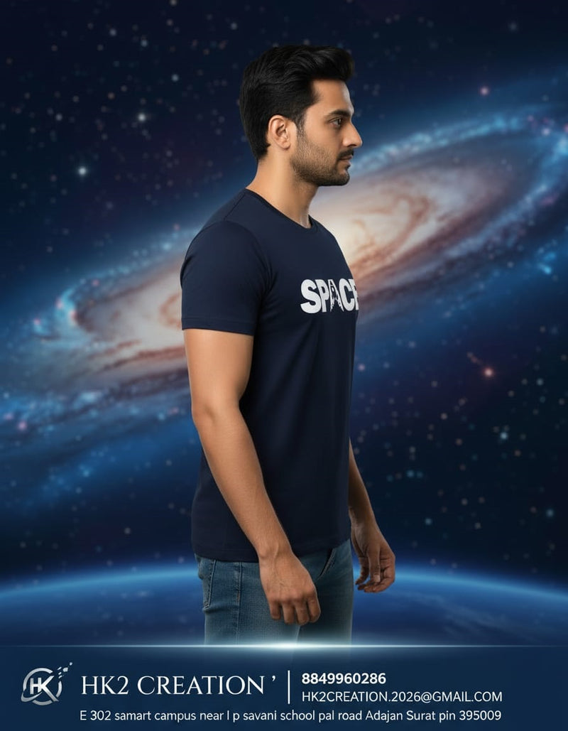 MENS WEAR 100% COTTON ROUND NECK T-SHIRT-185 GSM  "SPACE"