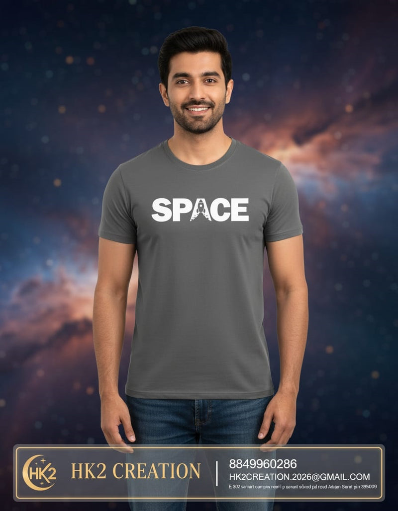 MENS WEAR 100% COTTON ROUND NECK T-SHIRT-185 GSM  "SPACE"