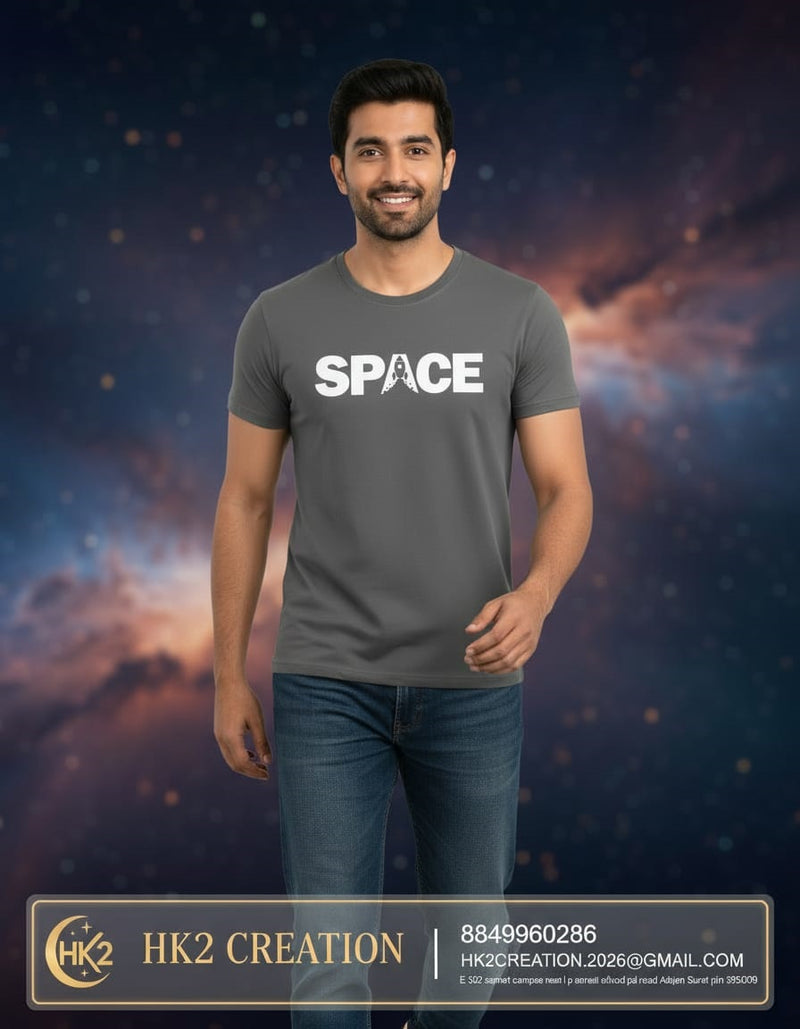 MENS WEAR 100% COTTON ROUND NECK T-SHIRT-185 GSM  "SPACE"