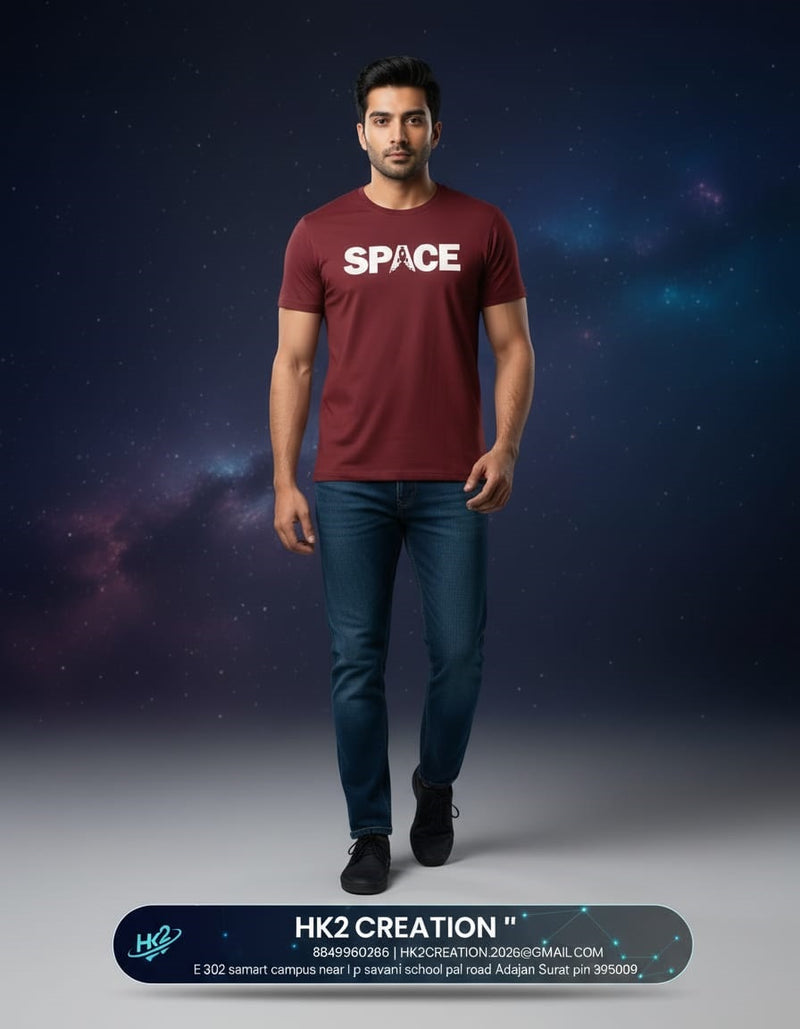MENS WEAR 100% COTTON ROUND NECK T-SHIRT-185 GSM  "SPACE"