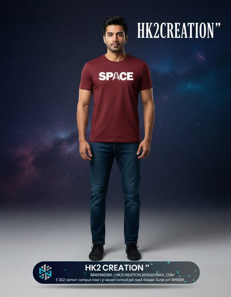 MENS WEAR 100% COTTON ROUND NECK T-SHIRT-185 GSM  "SPACE"