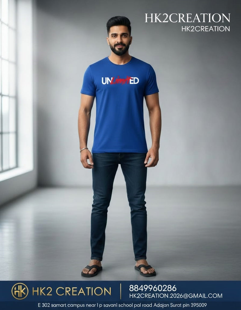 MENS WEAR 100% COTTON ROUND NECK T-SHIRT-185 GSM  "UNLIMITED"