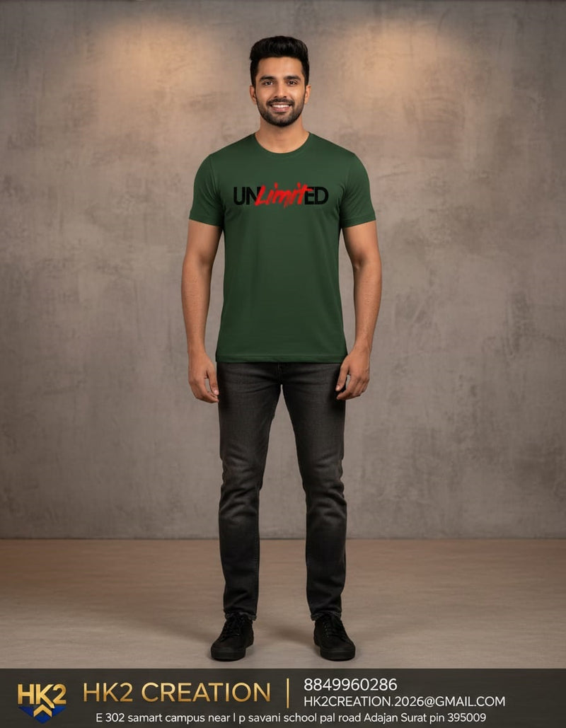MENS WEAR 100% COTTON ROUND NECK T-SHIRT-185 GSM  "UNLIMITED"