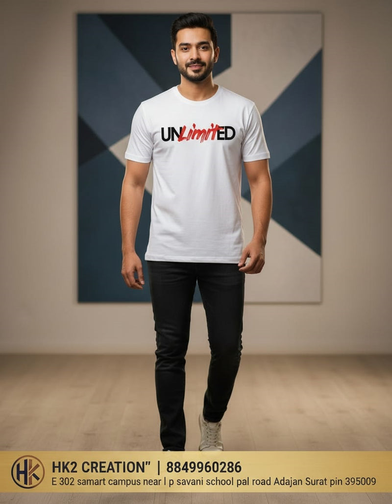 MENS WEAR 100% COTTON ROUND NECK T-SHIRT-185 GSM  "UNLIMITED"