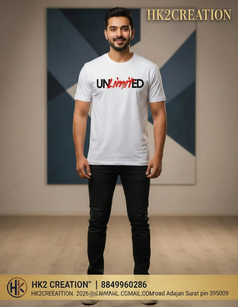 MENS WEAR 100% COTTON ROUND NECK T-SHIRT-185 GSM  "UNLIMITED"