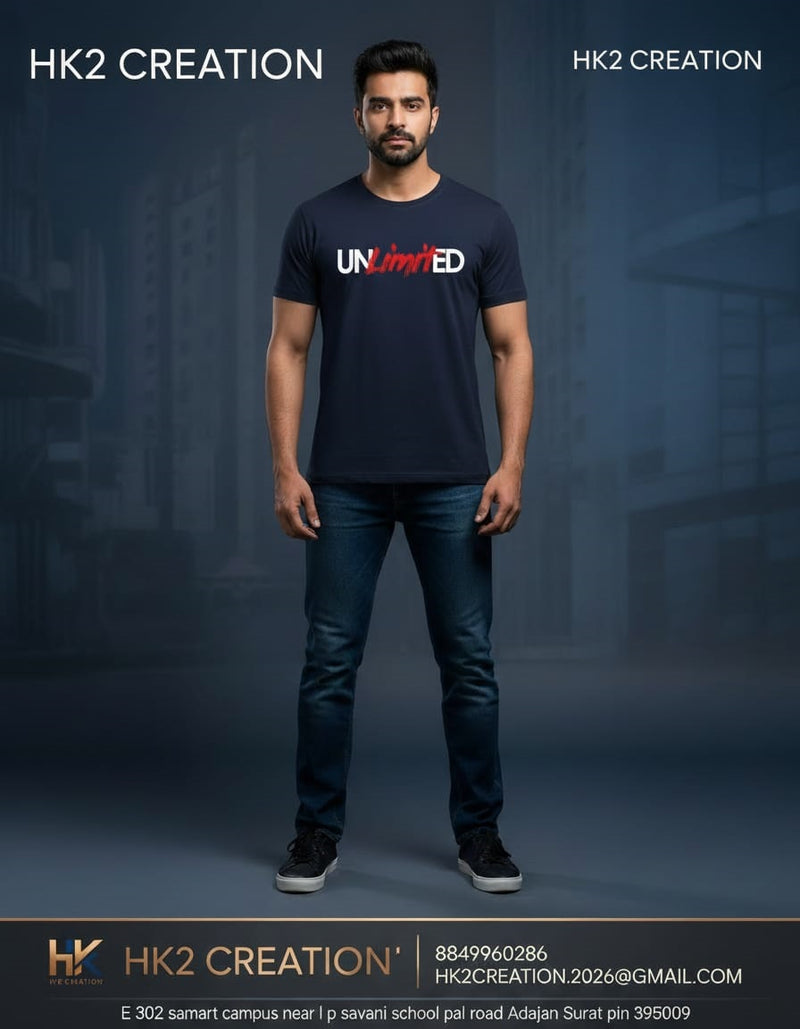 MENS WEAR 100% COTTON ROUND NECK T-SHIRT-185 GSM  "UNLIMITED"
