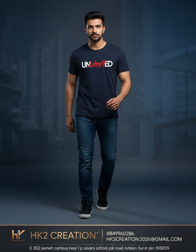 MENS WEAR 100% COTTON ROUND NECK T-SHIRT-185 GSM  "UNLIMITED"