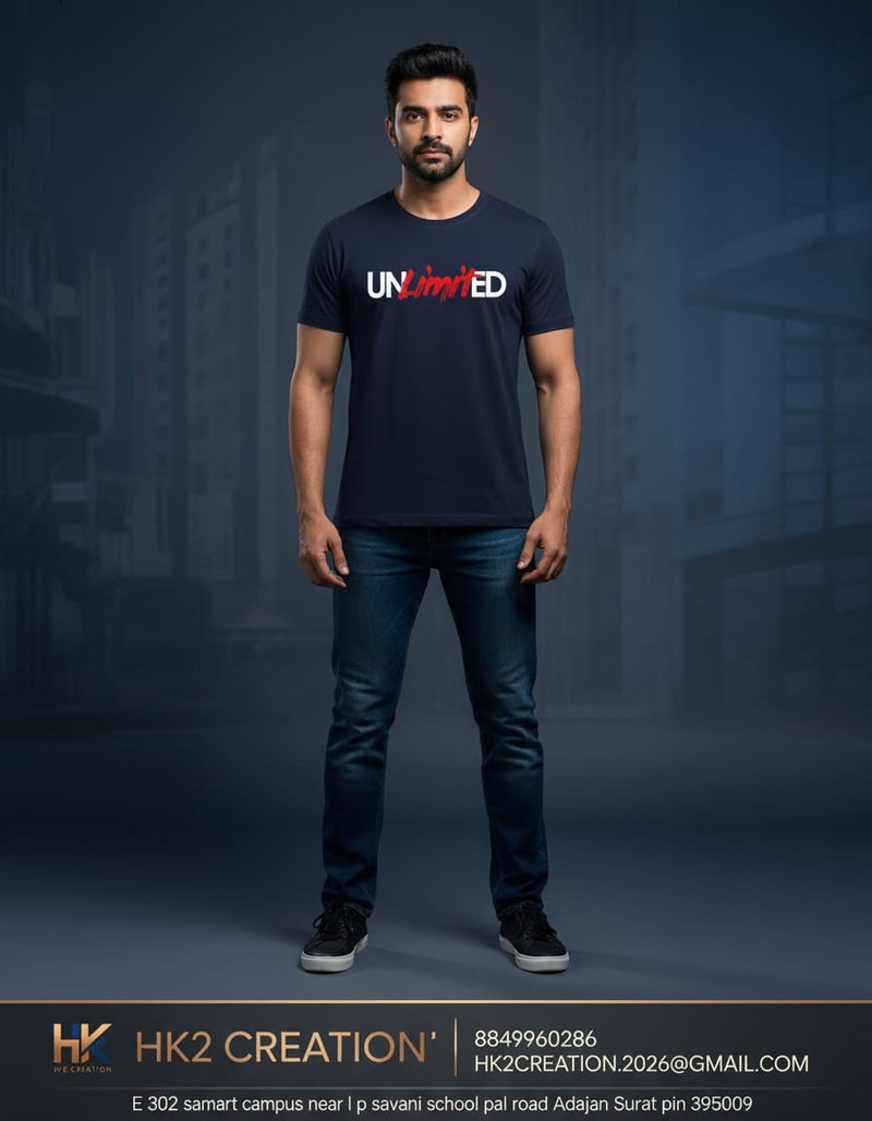 MENS WEAR 100% COTTON ROUND NECK T-SHIRT-185 GSM  "UNLIMITED"