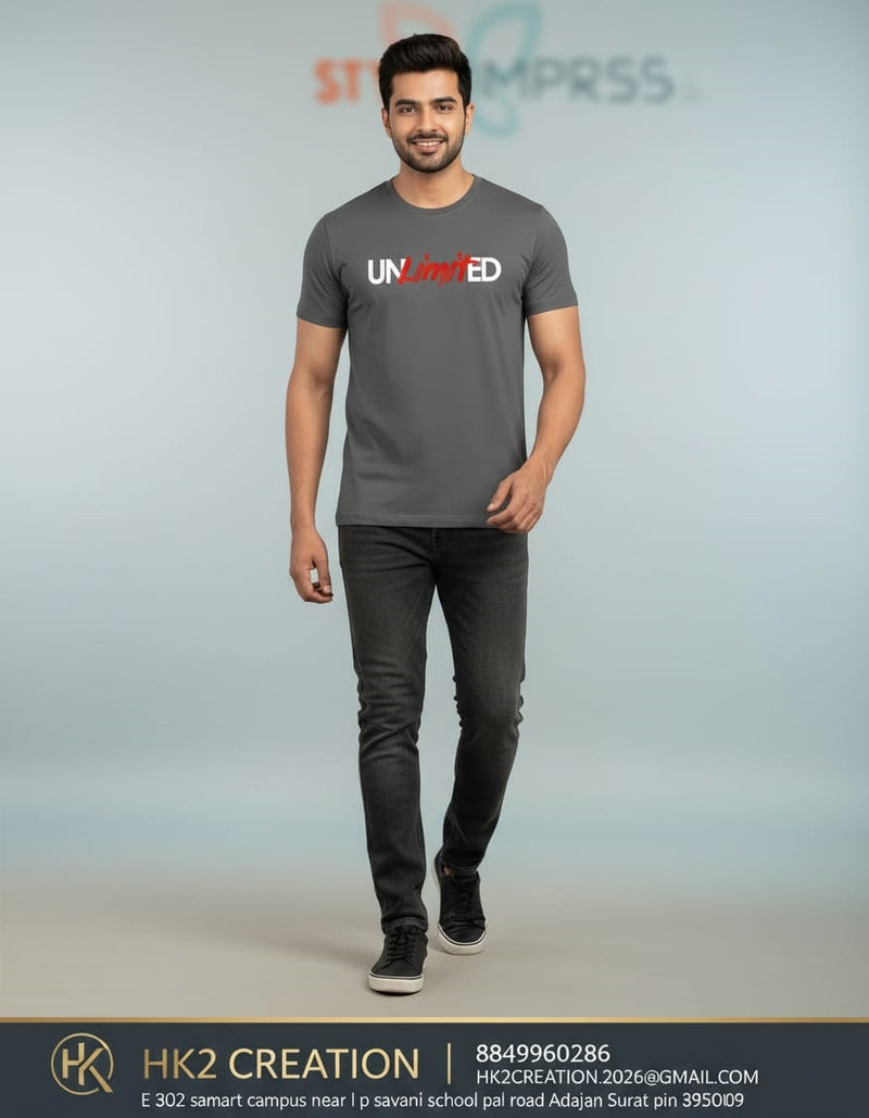 MENS WEAR 100% COTTON ROUND NECK T-SHIRT-185 GSM  "UNLIMITED"