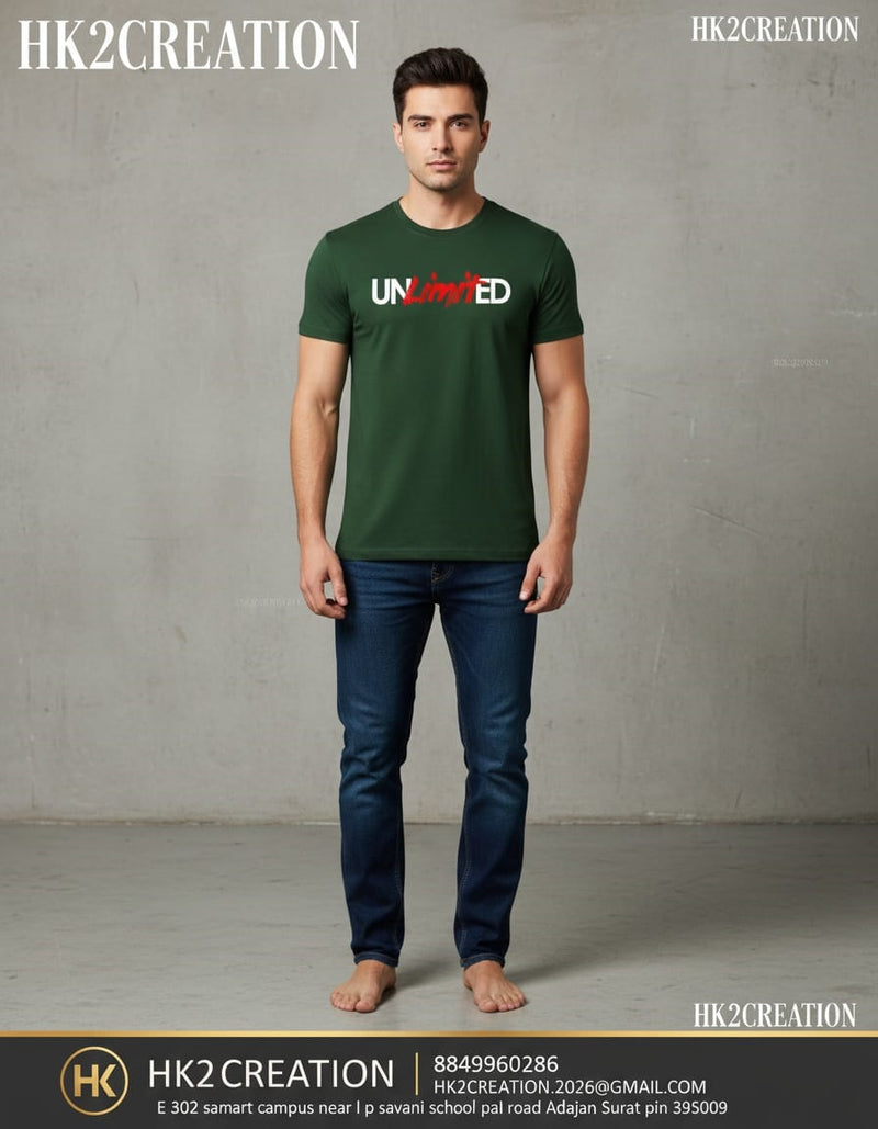 MENS WEAR 100% COTTON ROUND NECK T-SHIRT-185 GSM  "UNLIMITED"