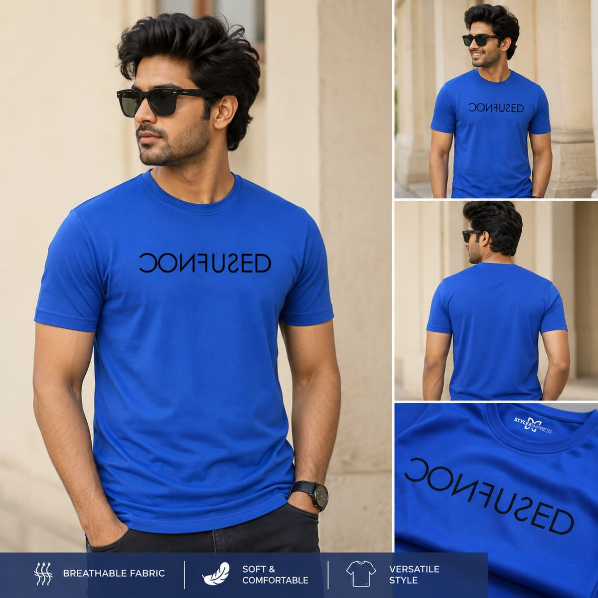 MENS WEAR 100% COTTON ROUND NECK T-SHIRT-185 GSM  