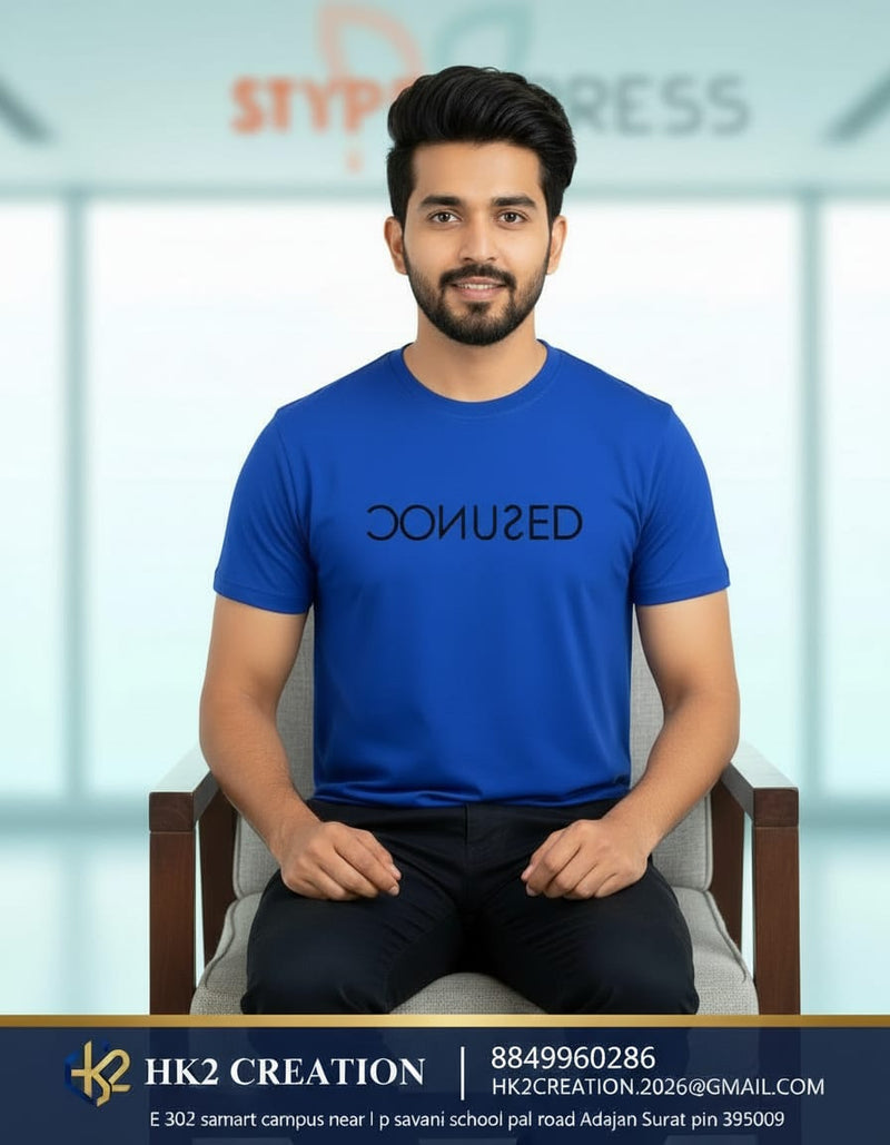 MENS WEAR 100% COTTON ROUND NECK T-SHIRT-185 GSM  "CONFUSED"