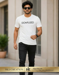 MENS WEAR 100% COTTON ROUND NECK T-SHIRT-185 GSM  "CONFUSED"