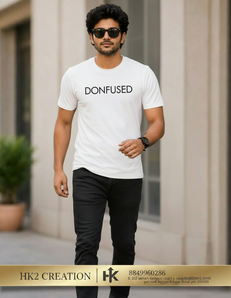 MENS WEAR 100% COTTON ROUND NECK T-SHIRT-185 GSM  "CONFUSED"