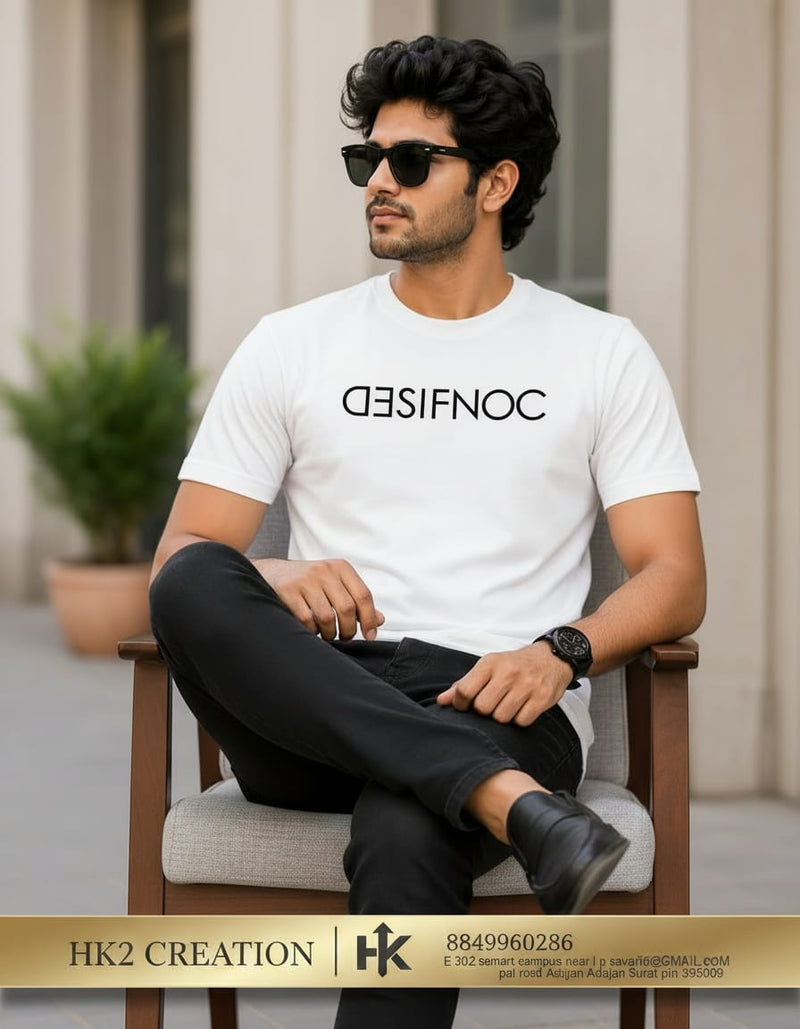MENS WEAR 100% COTTON ROUND NECK T-SHIRT-185 GSM  "CONFUSED"