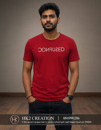 MENS WEAR 100% COTTON ROUND NECK T-SHIRT-185 GSM  "CONFUSED"