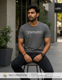 MENS WEAR 100% COTTON ROUND NECK T-SHIRT-185 GSM  "CONFUSED"